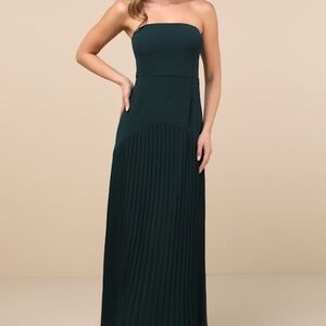 Lulus Celebratory Aesthetic Emerald Pleated Strapless Maxi Dress Green - Size XL